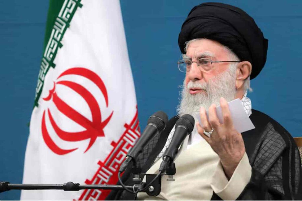 Iran's Supreme Leader Ayatollah Ali Khamenei speaks during a meeting