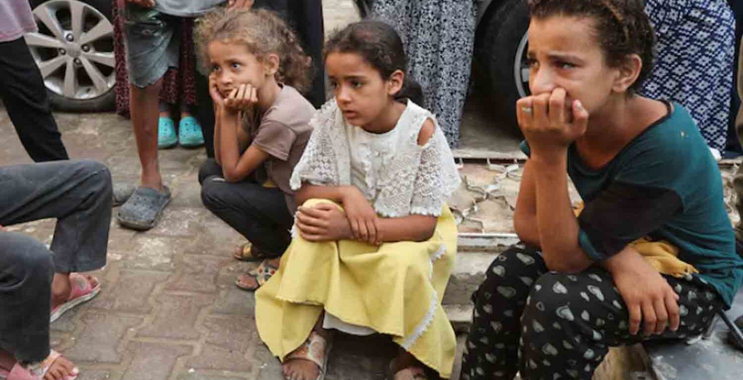 Children at tent camp for displaced people in Gaza