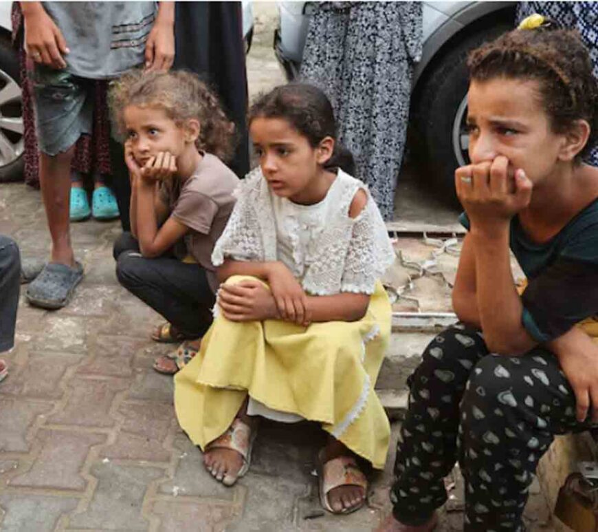 Children at tent camp for displaced people in Gaza