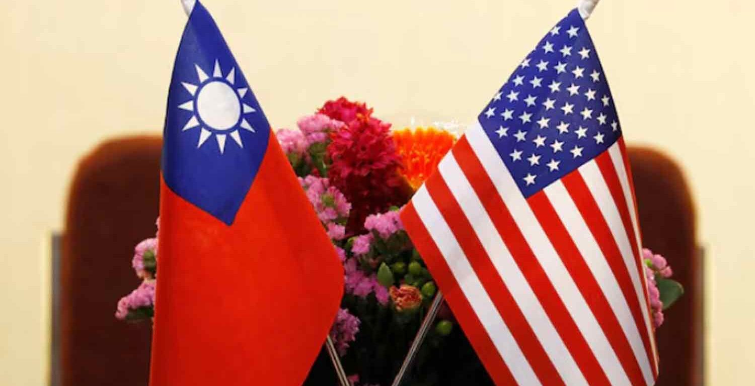 Flags of Taiwan and U.S. are placed for a meeting.