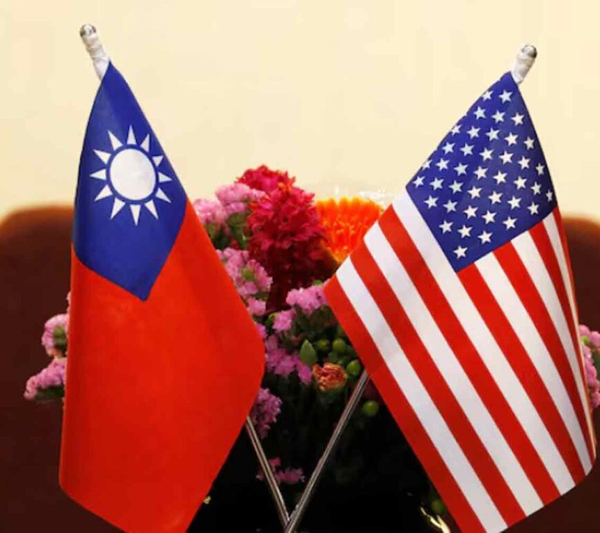 Flags of Taiwan and U.S. are placed for a meeting.