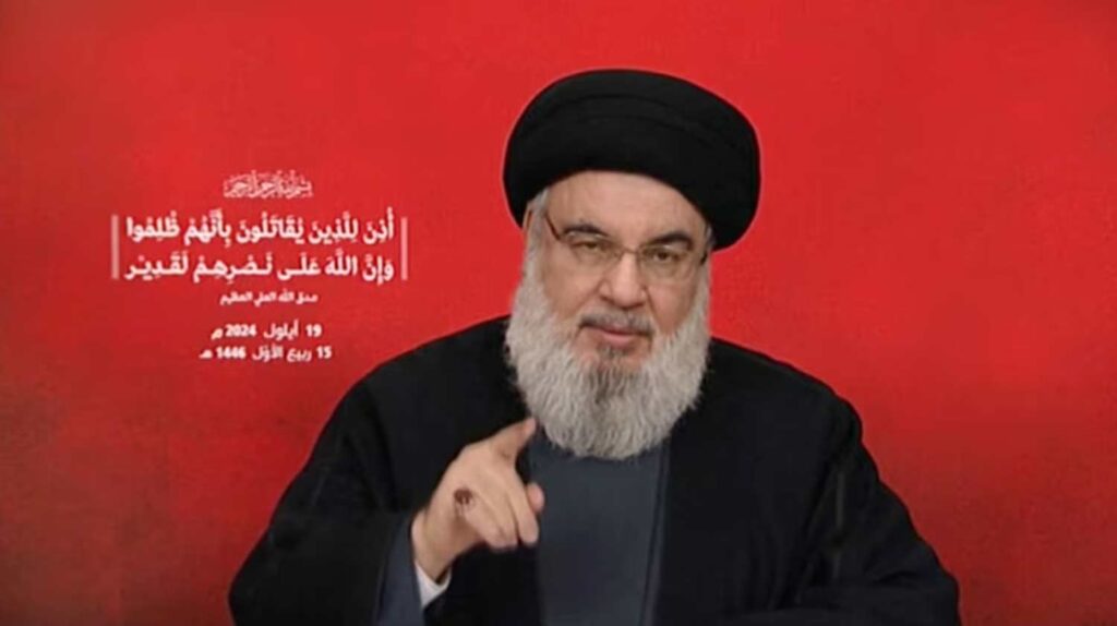 Hezbollah leader Sayyed Hassan Nasrallah gives a televised address, Lebanon