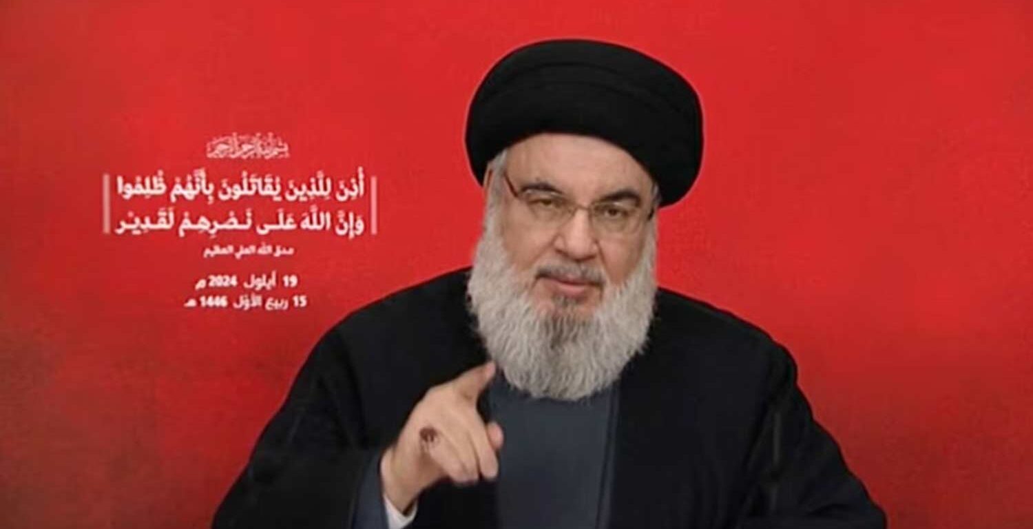 Hezbollah leader Sayyed Hassan Nasrallah gives a televised address, Lebanon