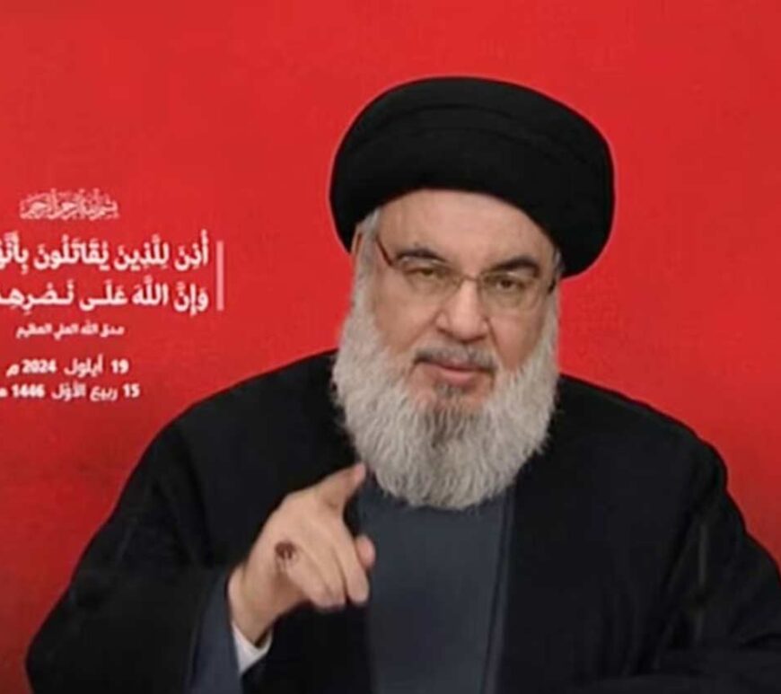 Hezbollah leader Sayyed Hassan Nasrallah gives a televised address, Lebanon