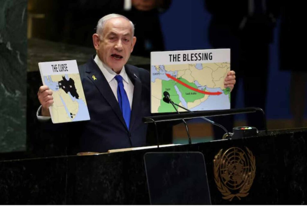 Israel's Prime Minister Benjamin Netanyahu addresses the 79th United Nations General Assembly at U.N. headquarters in New York