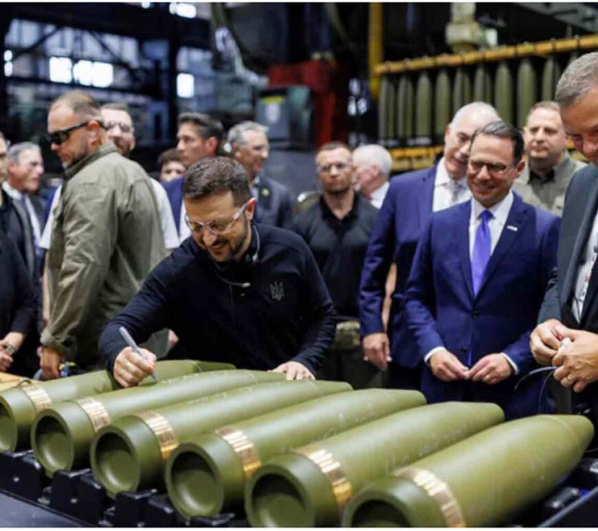 Ukraine's President Volodymyr Zelenskiy visits the Scranton Army Ammunition Plant in Scranton, Pennsylvania, U.S.