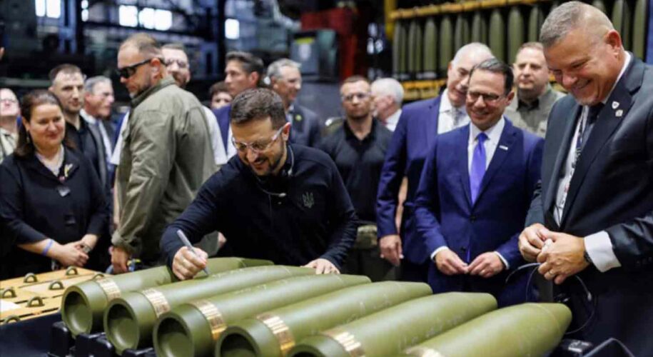 Ukraine's President Volodymyr Zelenskiy visits the Scranton Army Ammunition Plant in Scranton, Pennsylvania, U.S.