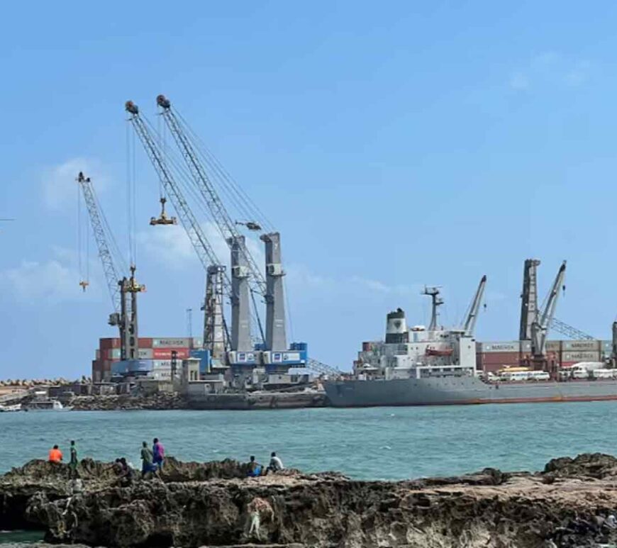 A general view shows the Mogadishu Sea Port after an Egyptian warship docked to deliver a second major cache of weaponry in Mogadishu