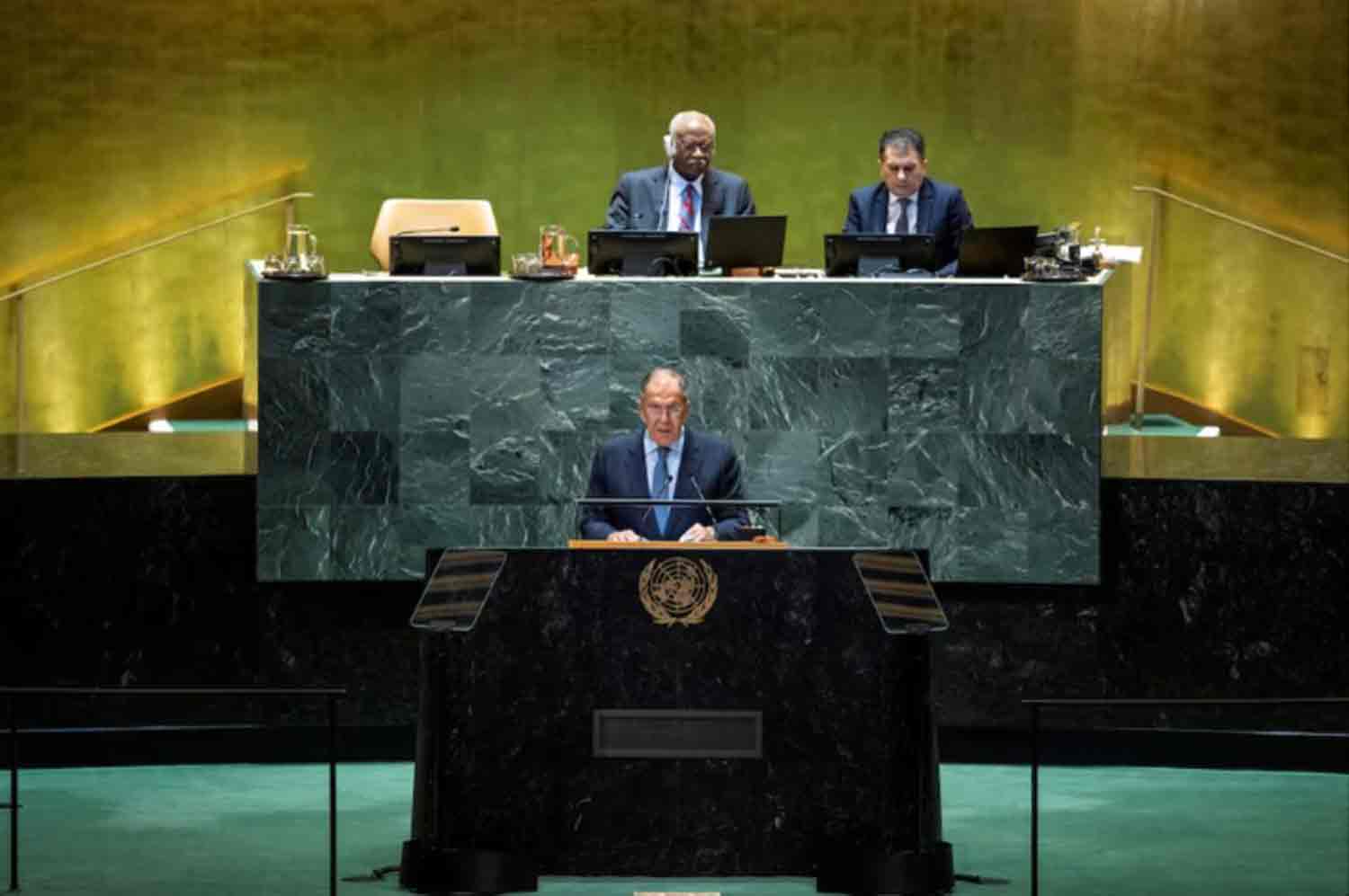 Russian Foreign Minister Sergei Lavrov addresses the 79th United Nations General Assembly at U.N. headquarters in New York