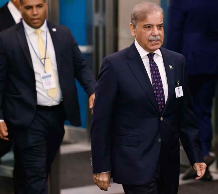 Pakistan's Prime Minister Shehbaz Sharif arrives for the United Nations General Assembly