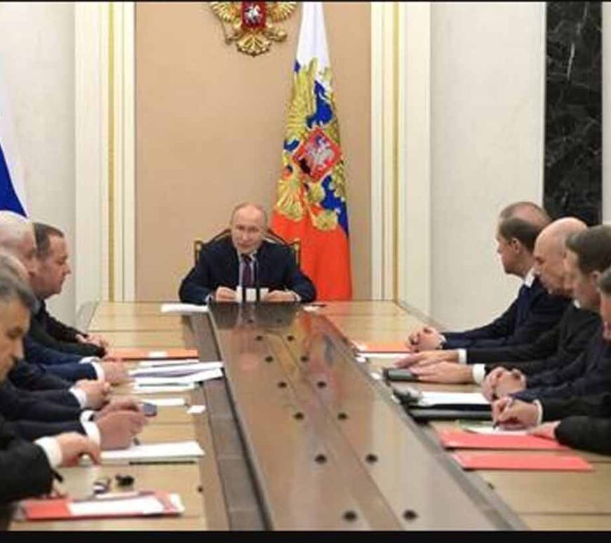 Russian President Vladimir Putin holds a permanent meeting of the Russian Security Council on nuclear deterrence.