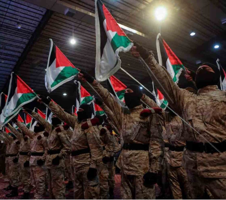 Hezbollah members parade during a rally marking al-Quds Day,