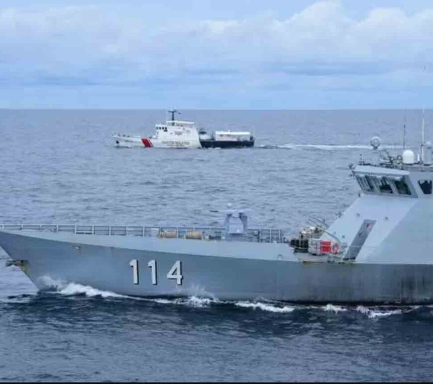 Royal Malaysian Navy littoral mission ship KD Rencong, from the HQ Eastern Fleet at Teluk Sepanggar naval base that oversees the waters off Sabah and Sarawak, taking part in a maritime exercise on security in the South China Sea.