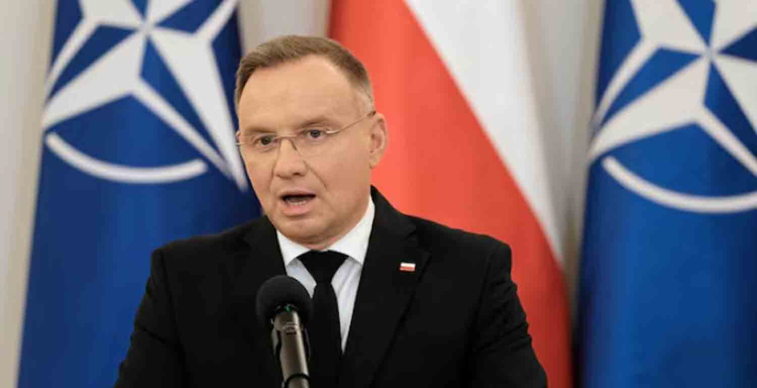 Poland's President Andrzej Duda speaks during a press conference