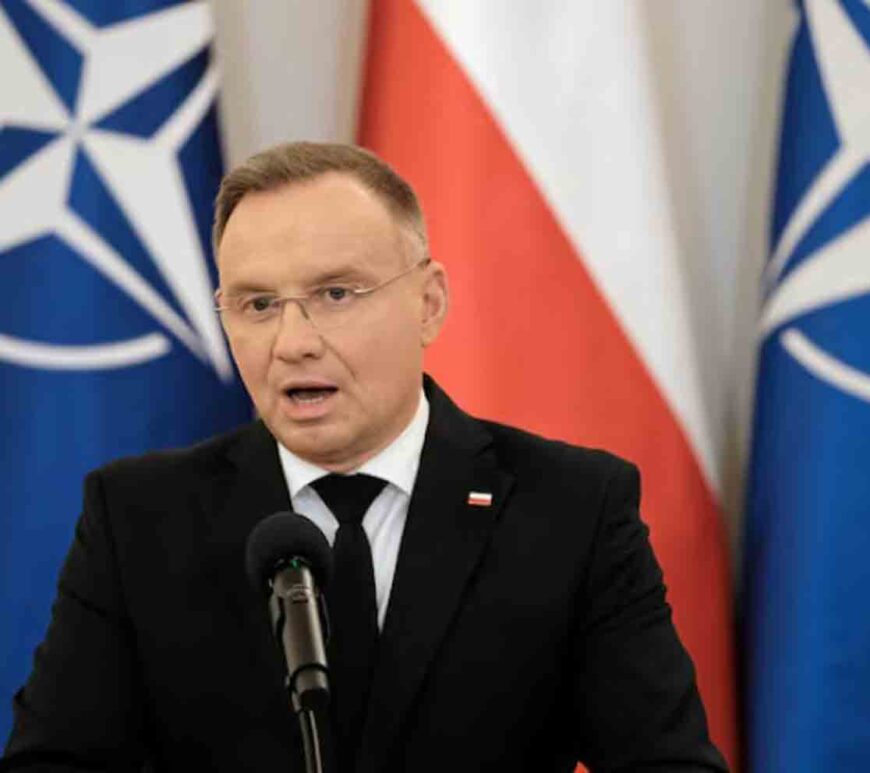 Poland's President Andrzej Duda speaks during a press conference