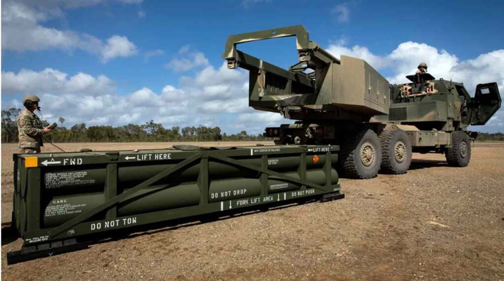 A US-made Army Tactical Missile System (ATACMS) is pictured in Queensland, Australia.