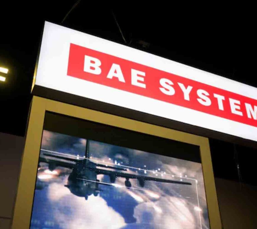 Signage is displayed at the BAE Systems plc booth at Special Operations Forces (SOF) Week for defense companies, in Tampa, Florida, U.S.