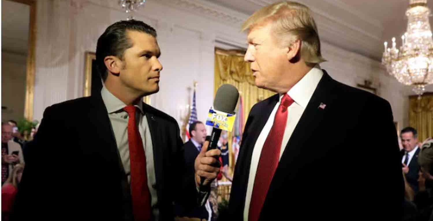 U.S. President Donald Trump is interviewed by Fox and Friends co-host Pete Hegseth at the White House in Washington, U.S.