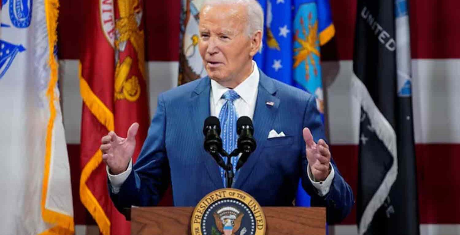 U.S. President Joe Biden speaks during a dinner with U.S. service members and their families ahead of Thanksgiving at U.S. Coast Guard Sector New York on Staten Island, New York, U.S.