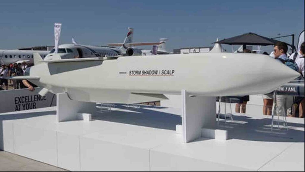 SCALP-EG/Storm Shadow cruise missile is displayed at the Paris Air Show in Paris, France.