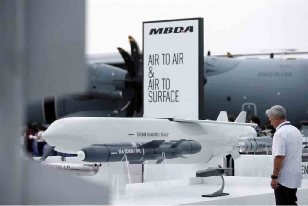 Air-launched long-range Storm Shadow/SCALP cruise missile, manufactured by MBDA, pictured at the 54th International Paris Air Show at Le Bourget Airport near Paris, France.