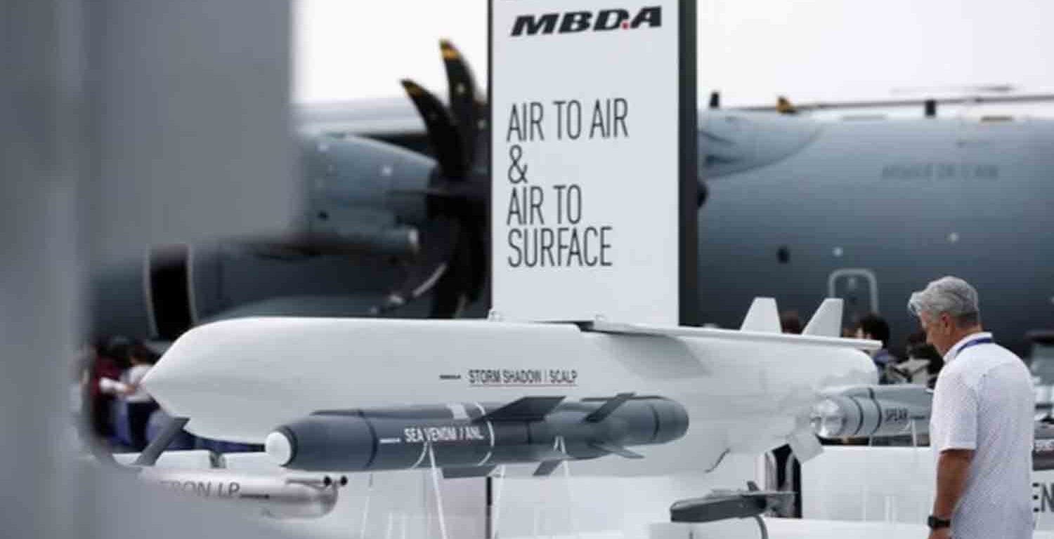 Air-launched long-range Storm Shadow/SCALP cruise missile, manufactured by MBDA, pictured at the 54th International Paris Air Show at Le Bourget Airport near Paris, France.