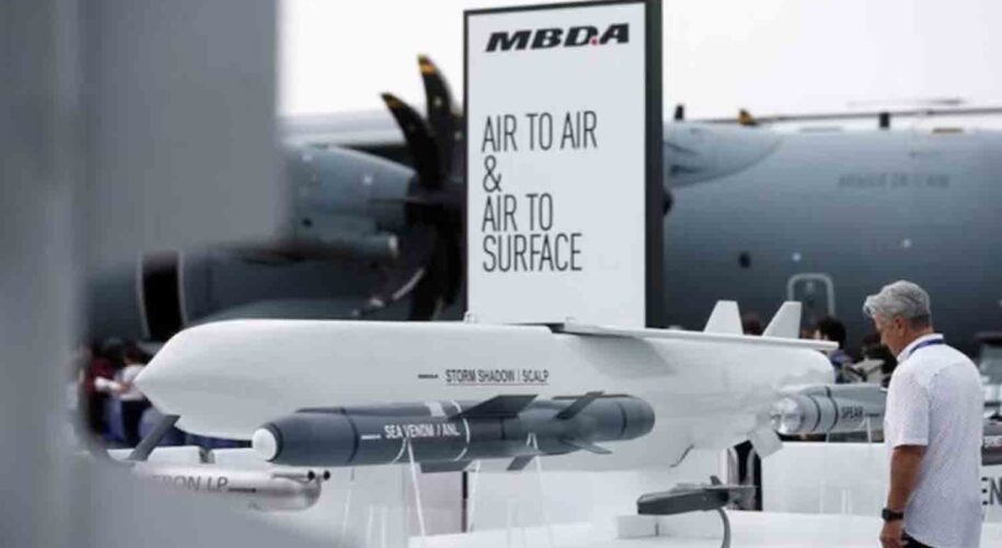 Air-launched long-range Storm Shadow/SCALP cruise missile, manufactured by MBDA, pictured at the 54th International Paris Air Show at Le Bourget Airport near Paris, France.