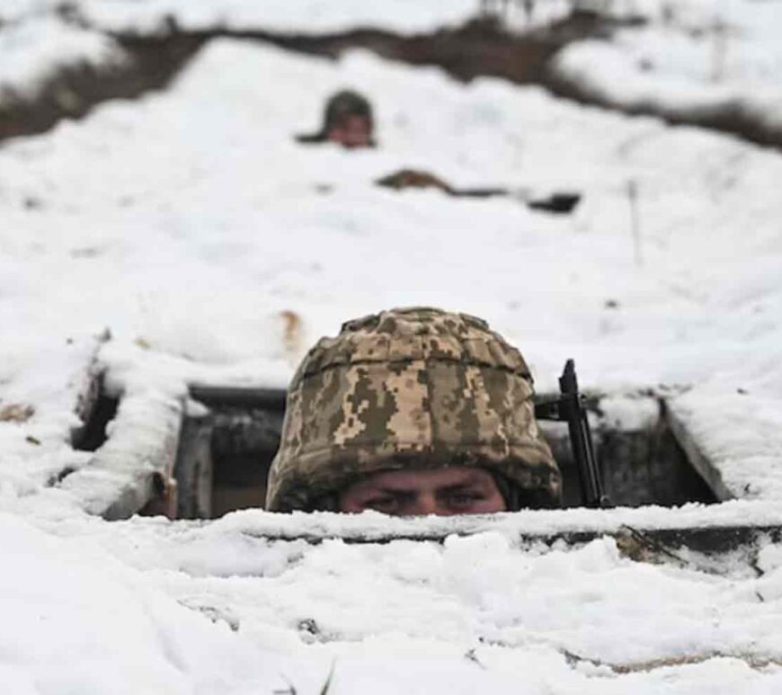 A Ukrainian service member attends military exercises during drills at a training ground, amid Russia's attack on Ukraine, in Chernihiv region, Ukraine.