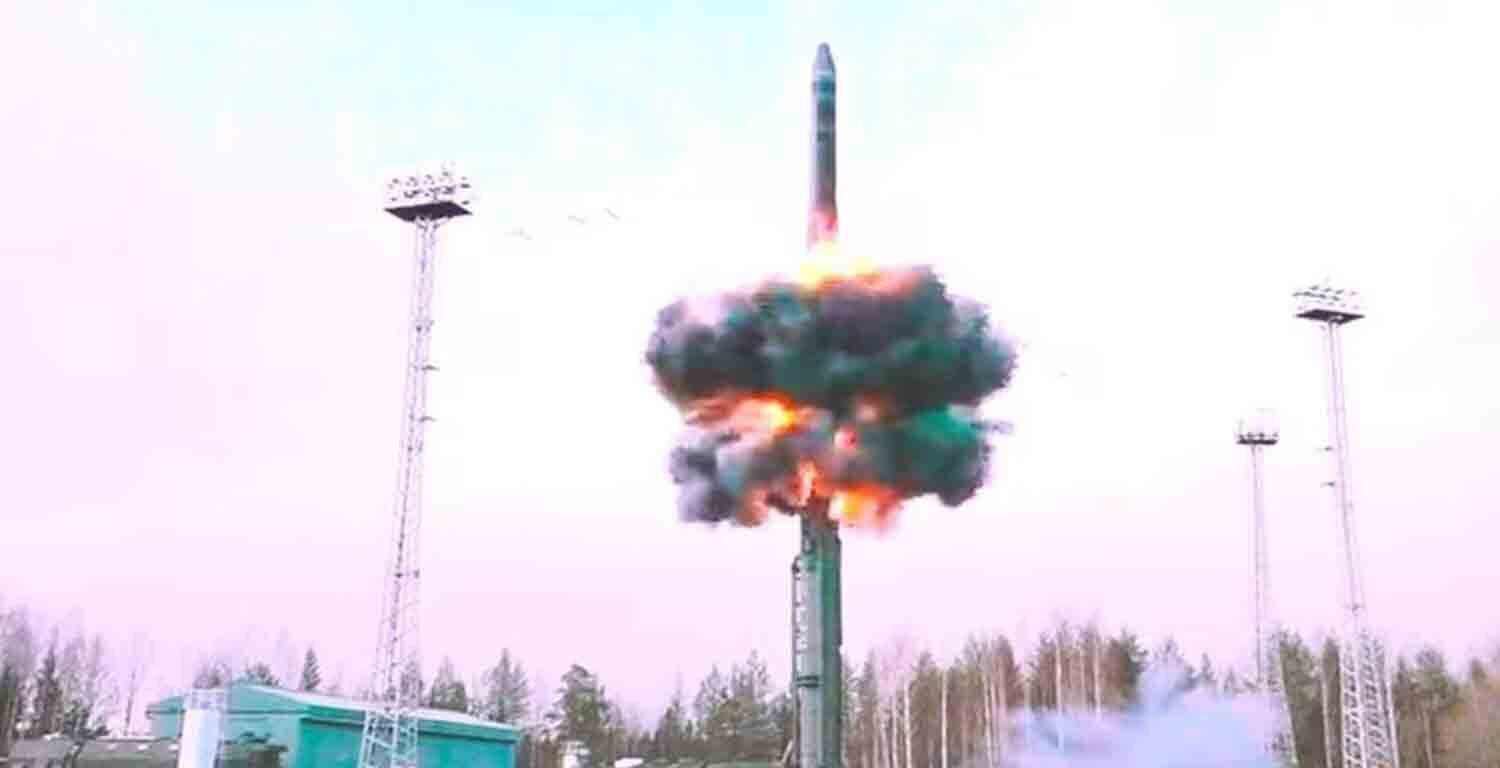 A Yars intercontinental ballistic missile is launched during a test from the Plesetsk cosmodrome in Northern Arkhangelsk region, Russia.