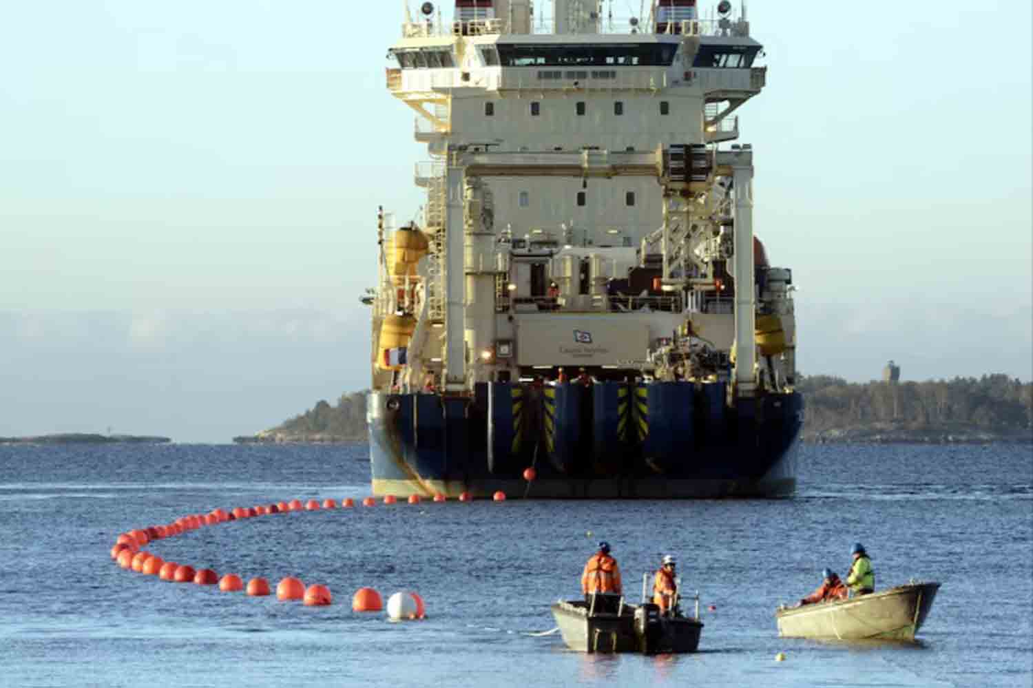 submarine-telecommunications-cable-is-being-laid-to-the-bottom-of-the-Baltic-Sea The C-Lion1 submarine telecommunications cable is being laid to the bottom of the Baltic Sea by cable ship Ile de Brehat on the shore of Helsinki, Finland.