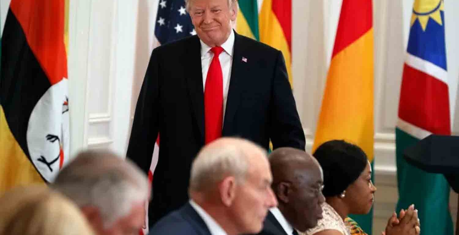 Then-President Donald Trump walks to his seat after speaking with African leaders at the Palace Hotel during the United Nations General Assembly in New York, on September 20, 2017