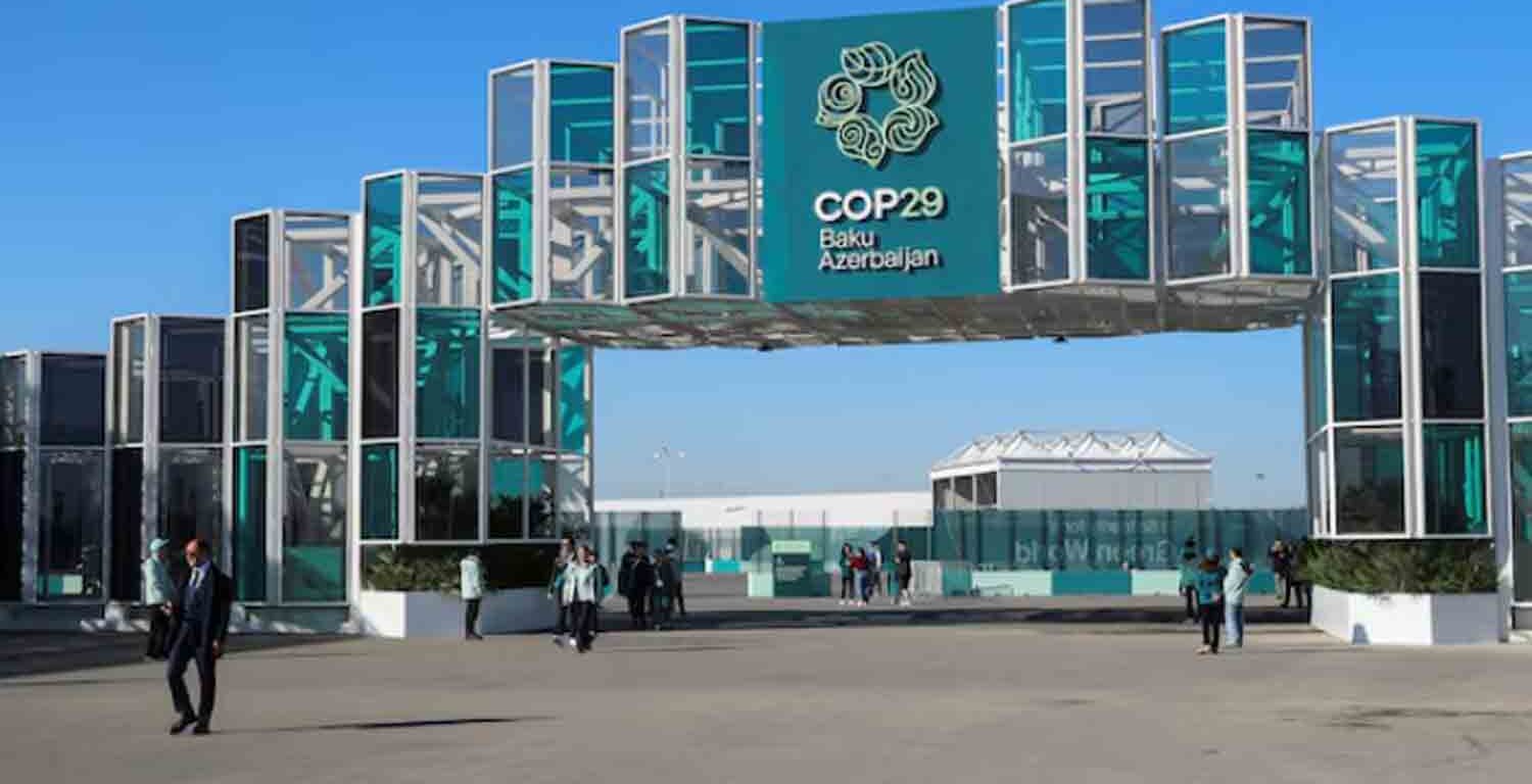 A view shows the venue of the United Nations climate change conference, known as COP29, during a media tour ahead of the summit beginning in Baku, Azerbaijan.