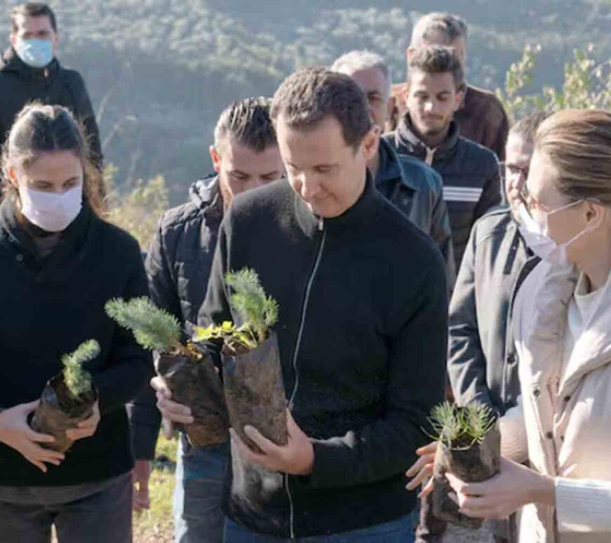 Syria's President Bashar al-Assad and his wife Asma, plant trees in city of Draykish, near Tartous, Syria December 30, 2020.