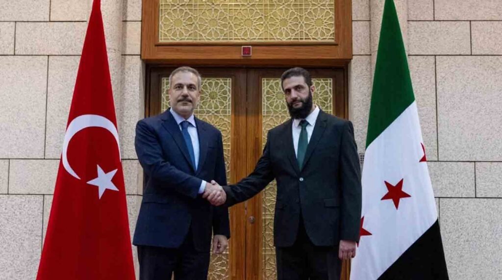 Turkey's Foreign Minister Hakan Fidan meets with Syria's de facto leader Ahmed al-Sharaa in Damascus, Syria.