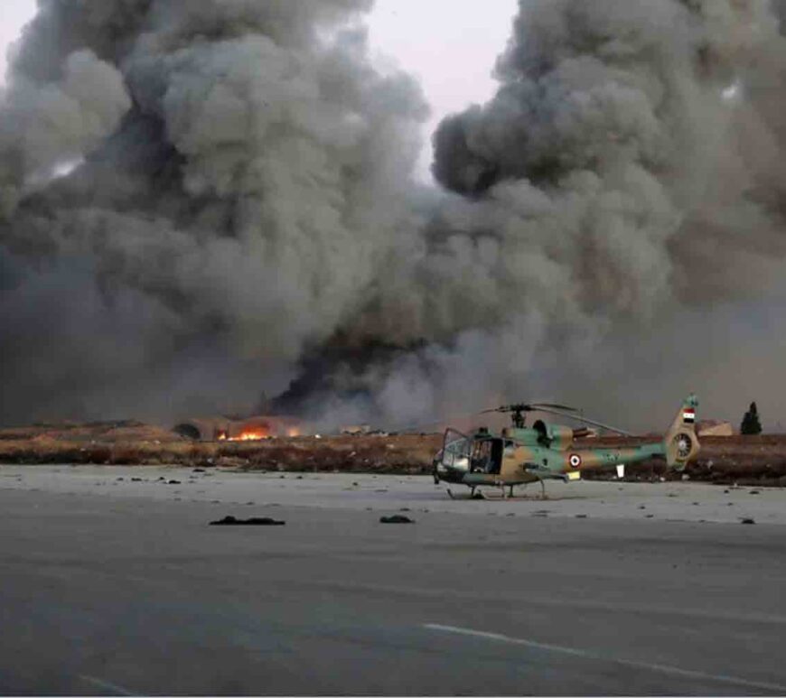 The aftermath of suspected Israeli strikes near Mezzeh Air Base, outside Damascus, on December 8.