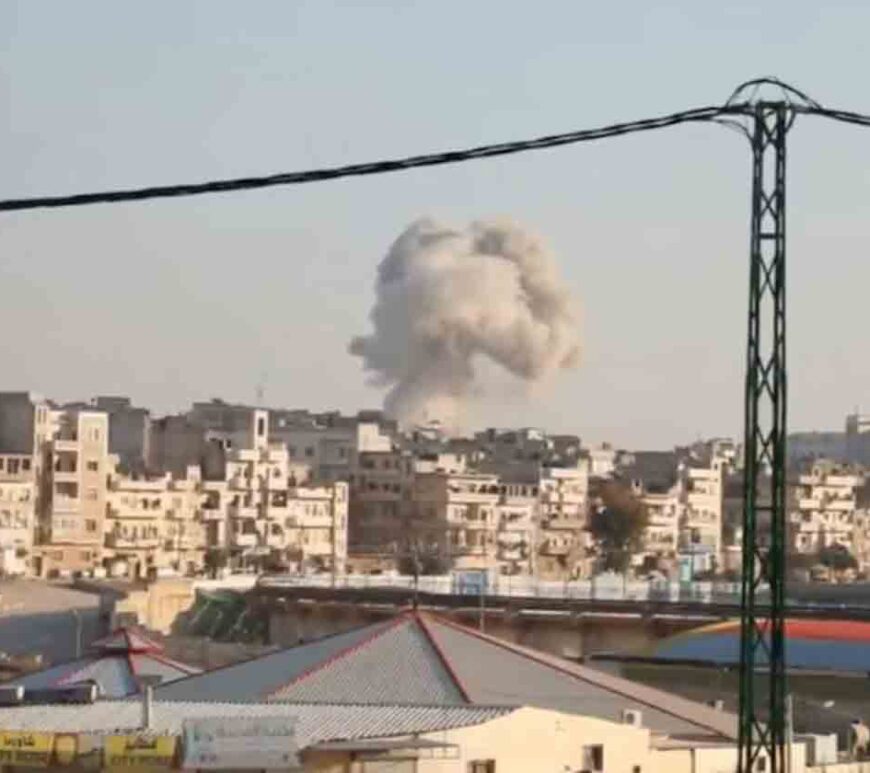 Smoke billows in the aftermath of what the White Helmets say is a strike, in Idlib, Syria.