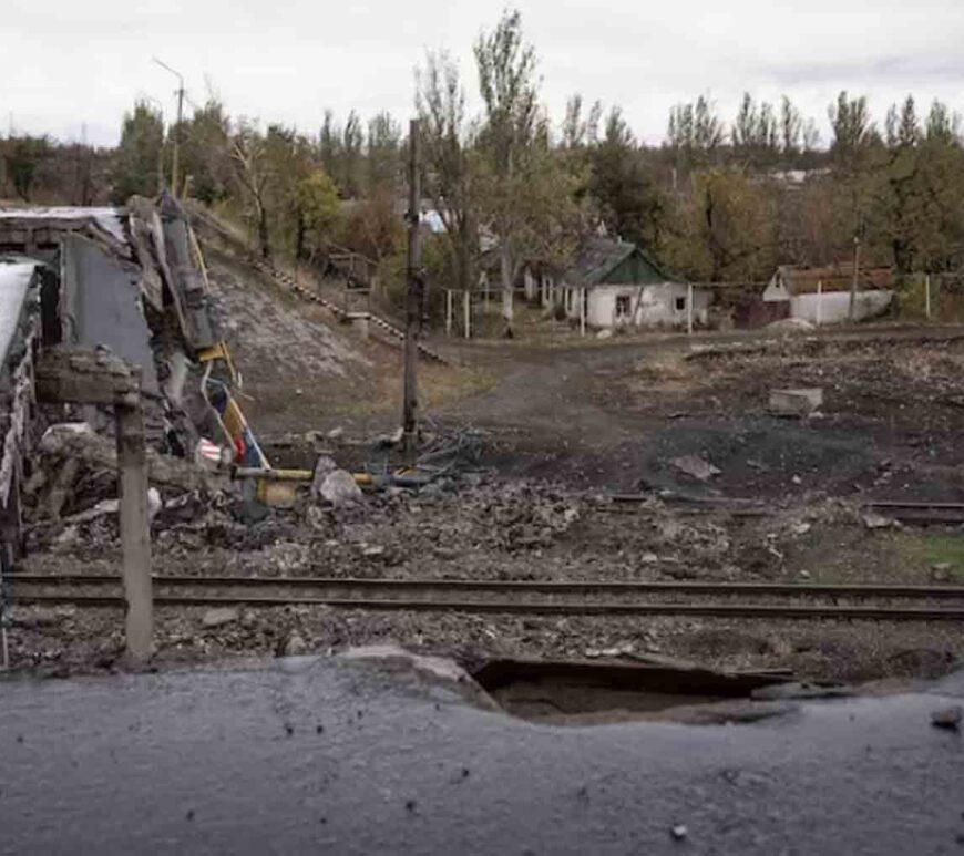 A view shows a destroyed bridge, amid Russia's attack on Ukraine, in the town of Pokrovsk in Donetsk region, Ukraine.