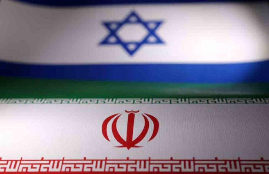 Israeli and Iranian flags are seen in this illustration.