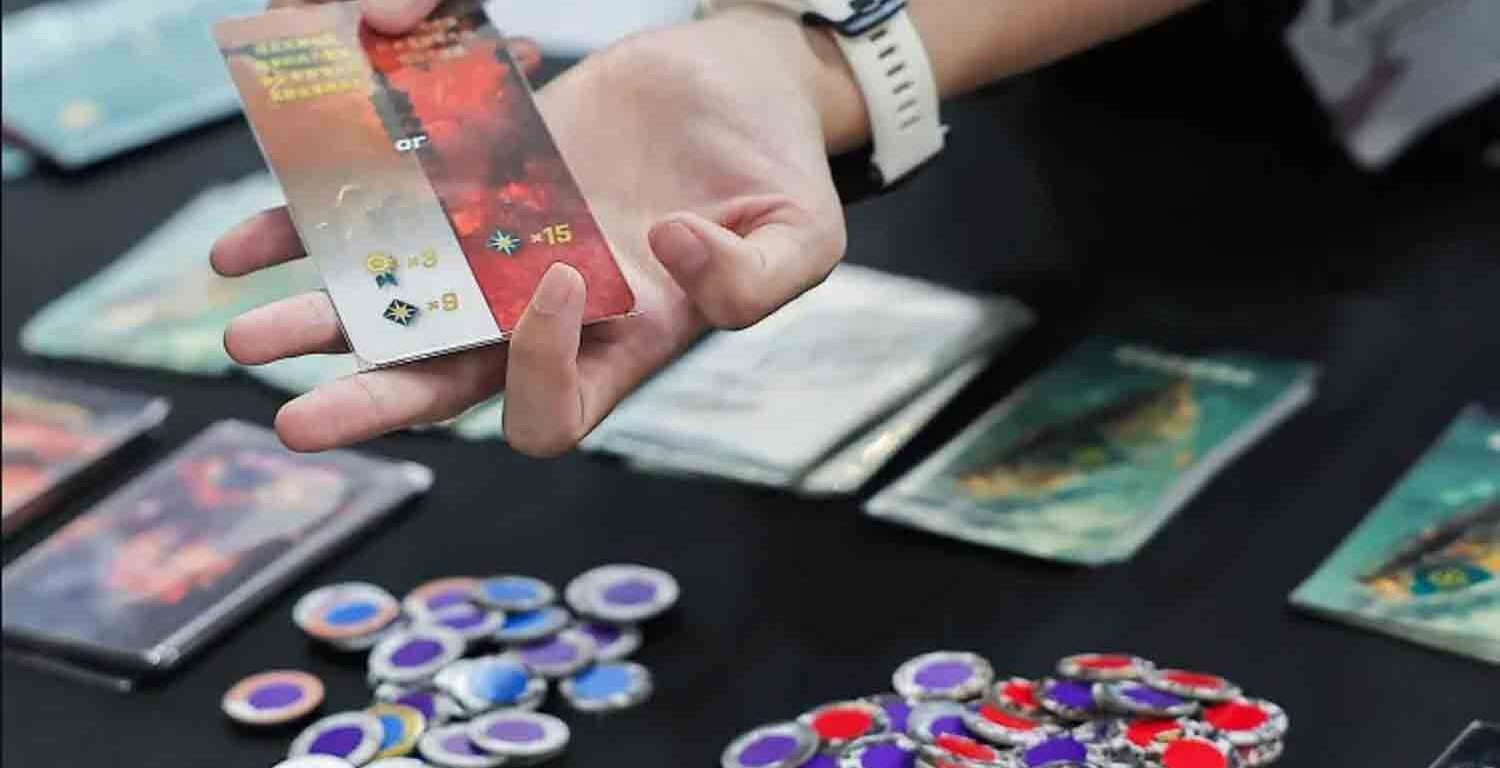 A player tests '2045', a new board game by Mizo Games set against the backdrop of armed conflicts around Taiwan, in Taipei, Taiwan.