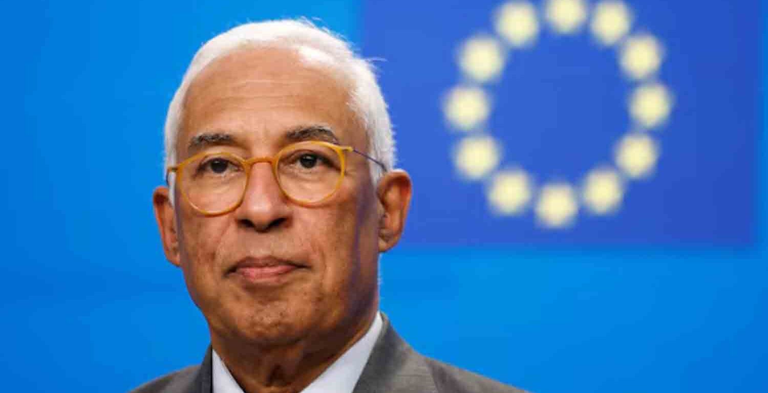 European Council President Antonio Costa attends a press conference.