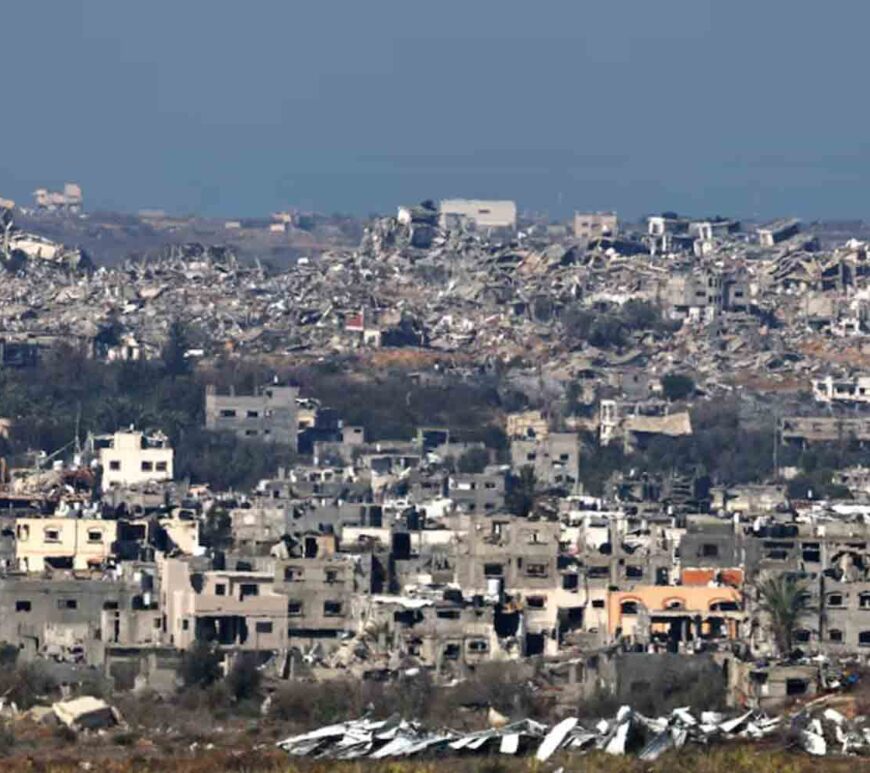 Buildings lie in ruin in Beit Hanoun in the Gaza Strip, amid the ongoing conflict between Israel and Hamas, as seen from southern Israel.