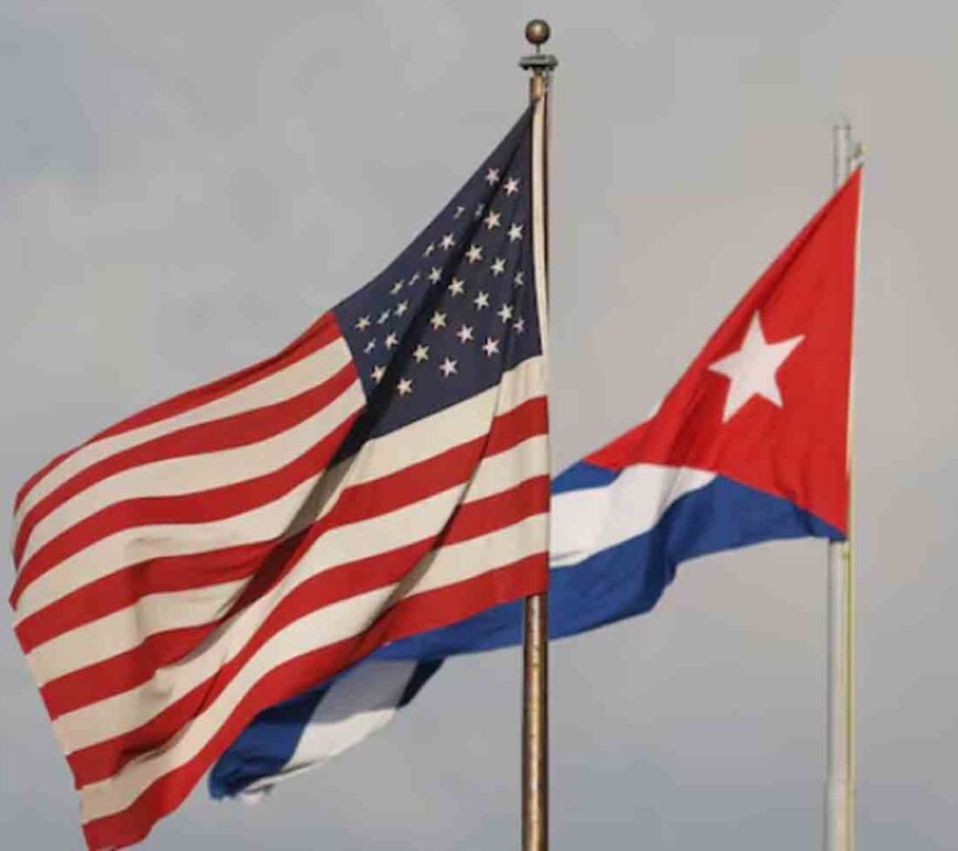 A view of Cuban and U.S. flags beside the U.S. Embassy in Havana, Cuba.