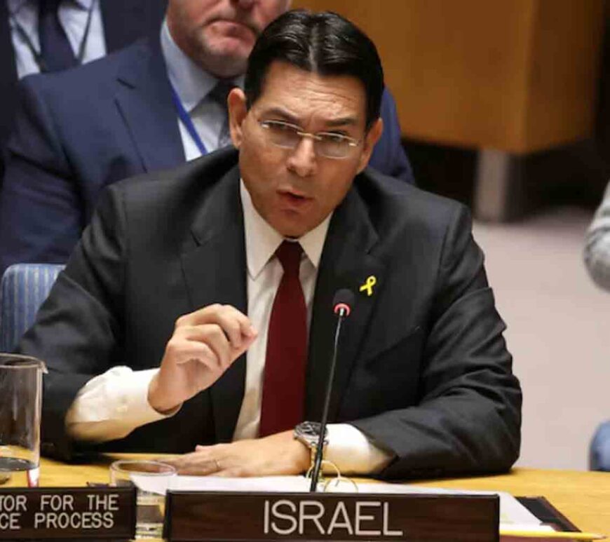 Israel's Ambassador Danny Danon addresses the UN Security Council meeting on the situation in Gaza, at U.N. headquarters in New York City, U.S.