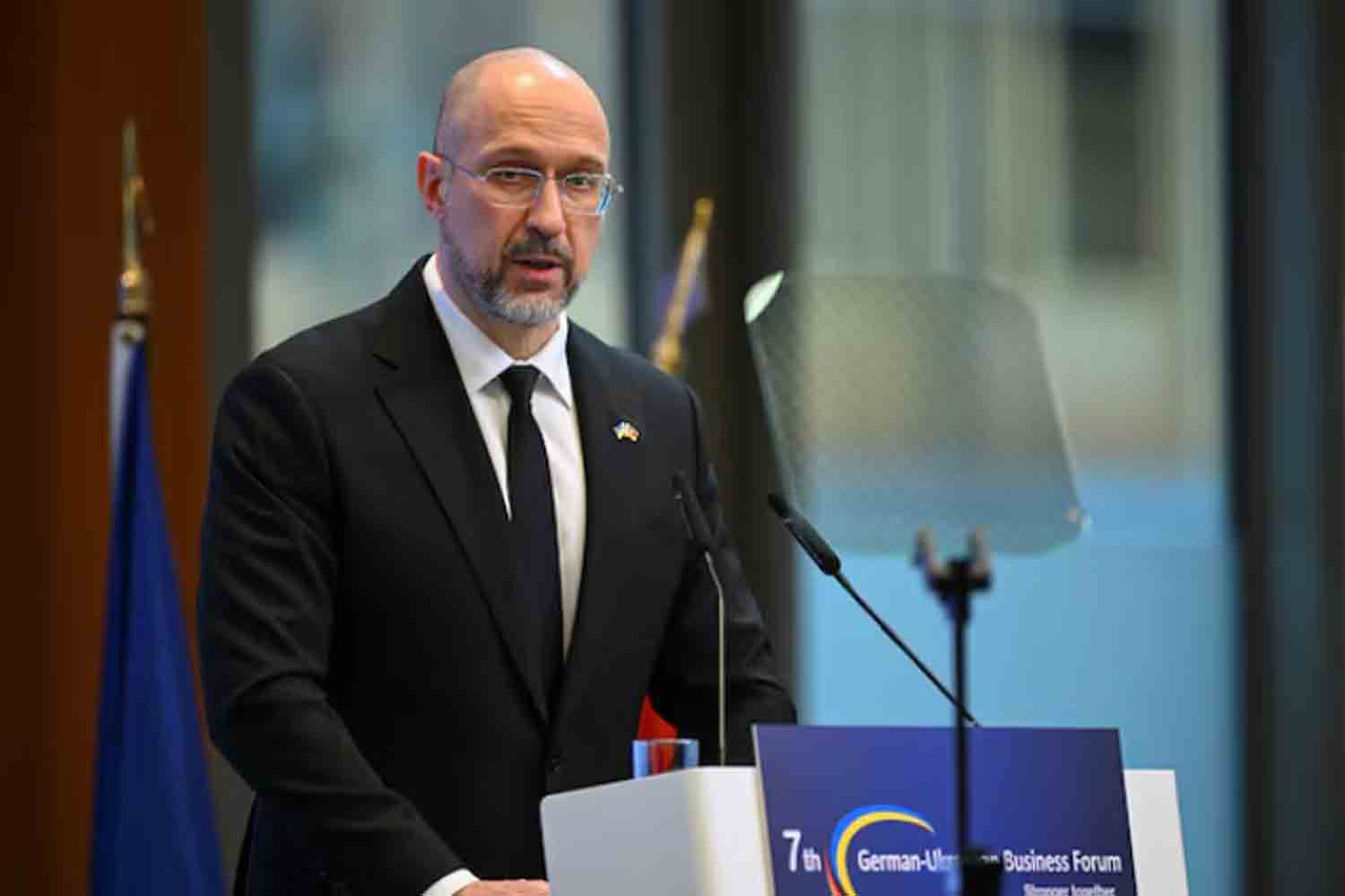 Denys-Shmyhal Ukrainian Prime Minister Denys Shmyhal speaks at the 7th German-Ukrainian Business Forum in Berlin, Germany.