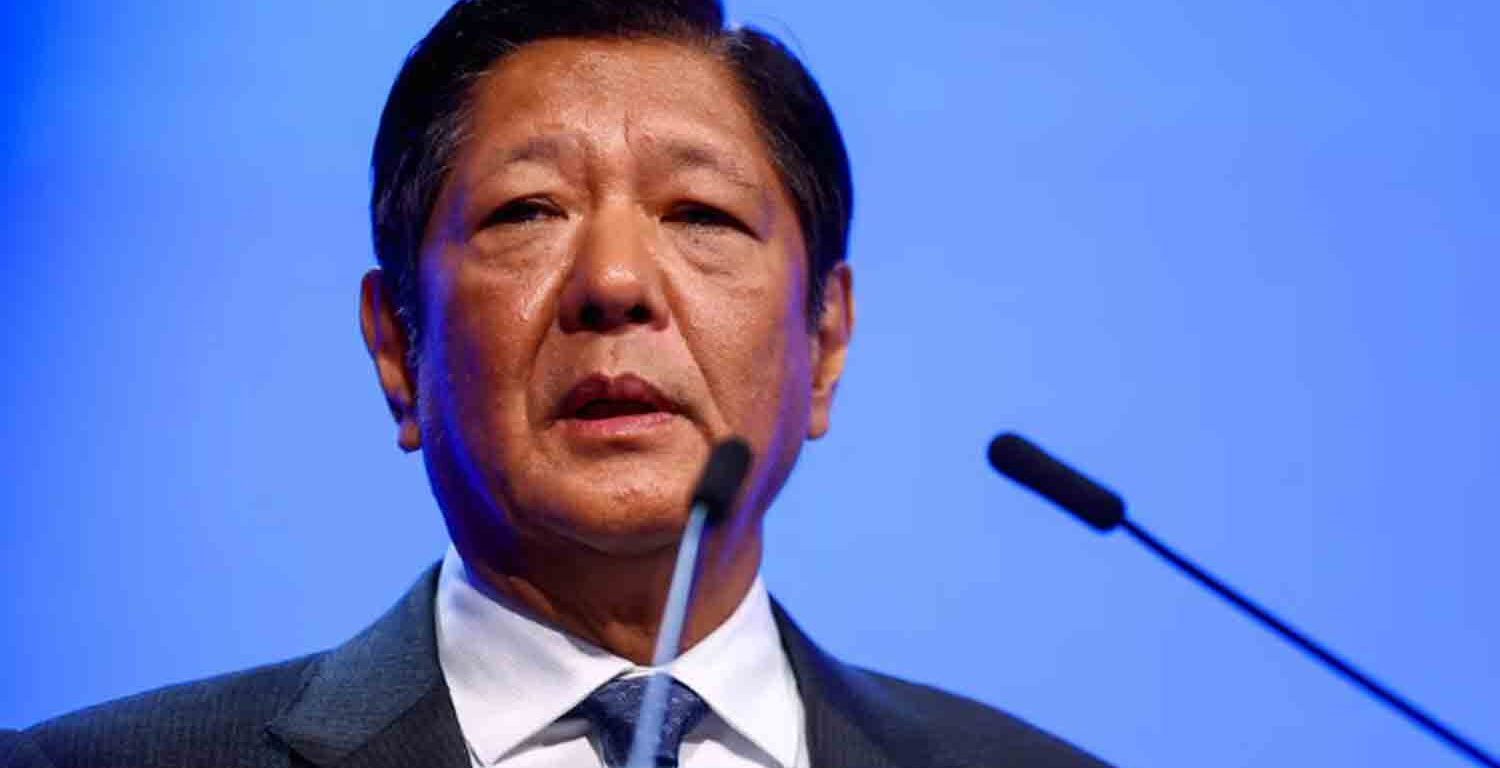 Philippines' President Ferdinand Marcos Jr delivers a keynote address at the Shangri-La Dialogue, in Singapore.