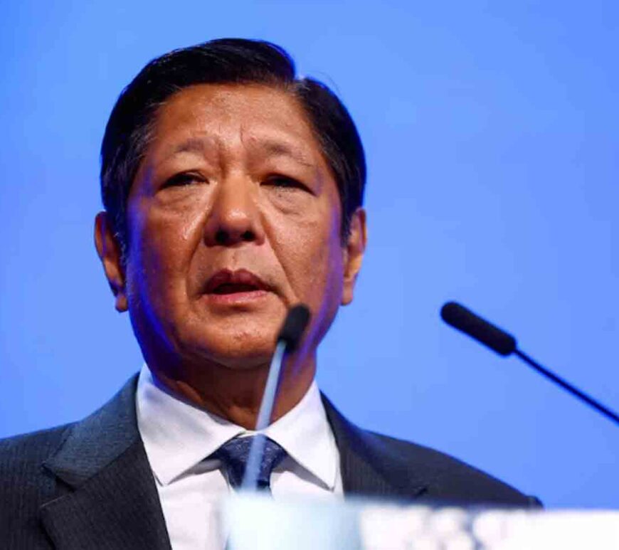 Philippines' President Ferdinand Marcos Jr delivers a keynote address at the Shangri-La Dialogue, in Singapore.