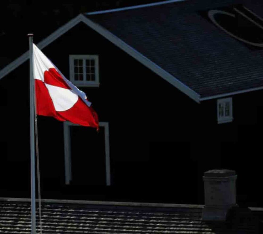 The Greenland Flag is pictured in Nuuk, Greenland.