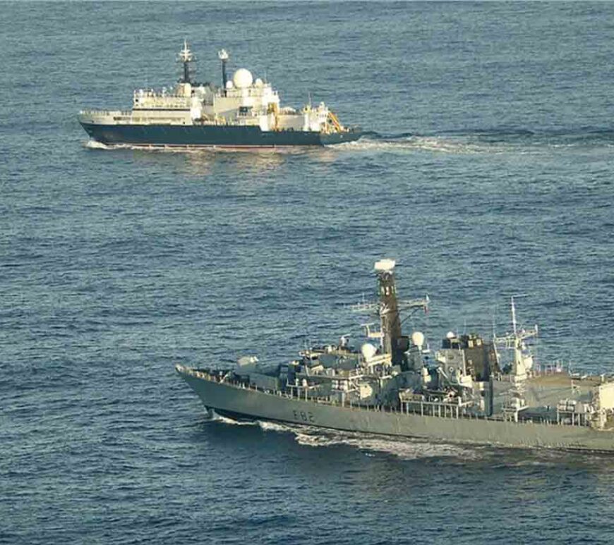 HMS Somerset flanking Russian ship Yantar near UK waters.