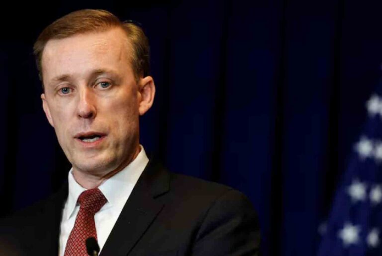 U.S. National Security Adviser Jake Sullivan attends a press conference at the U.S. embassy in Beijing, China.