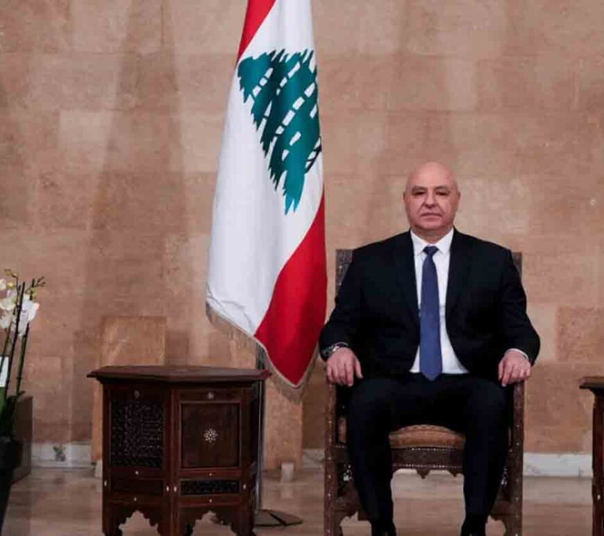 Lebanon's army chief Joseph Aoun sits at the presidential palace in Baabda, Lebanon.